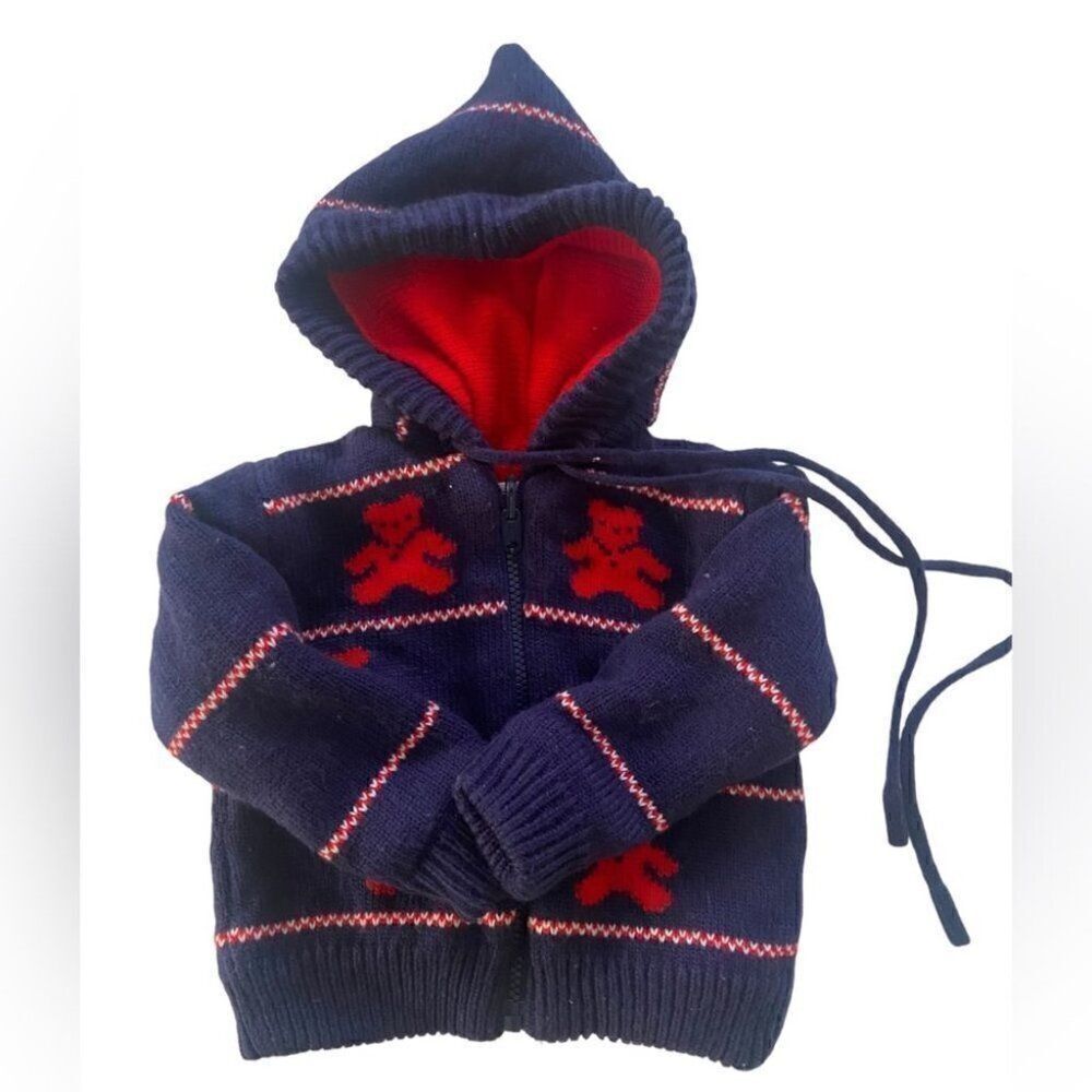 Carriage Boutique Vintage Teddy Bear Knit Zip Sweater Jacket Baby 6-9M Acrylic